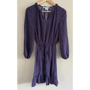 Draper James Dress Tie Waist Ruffle Hem Long Sleeve Navy Blue Red Floral Small S
